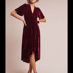 Anthropologie Listicle Burgundy Velvet Wrap Dress